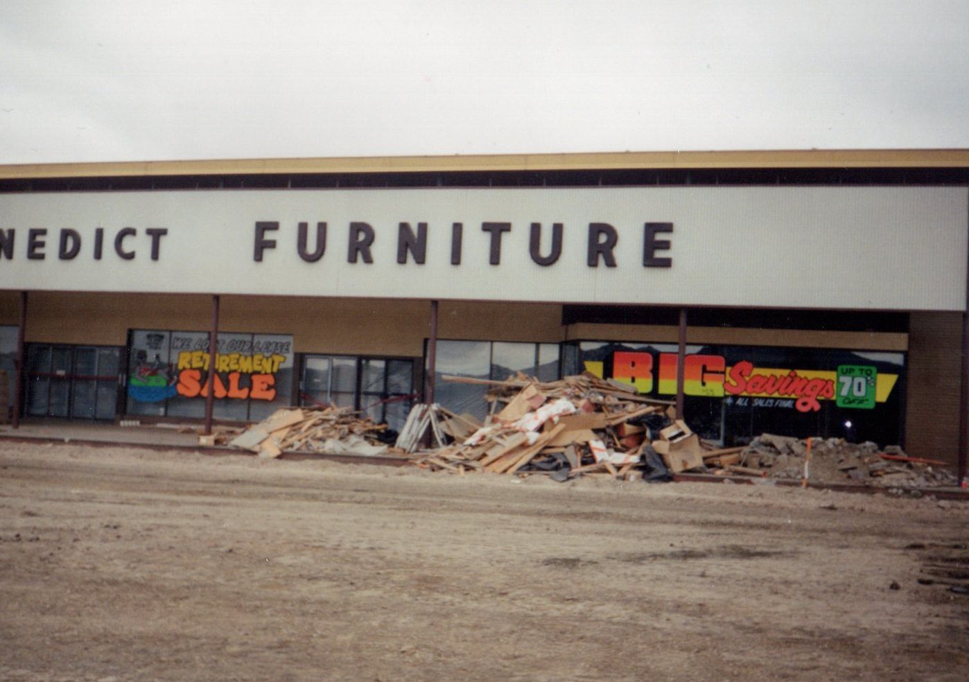 Before the outlets - Allen & Benedict store demolition outside the store
